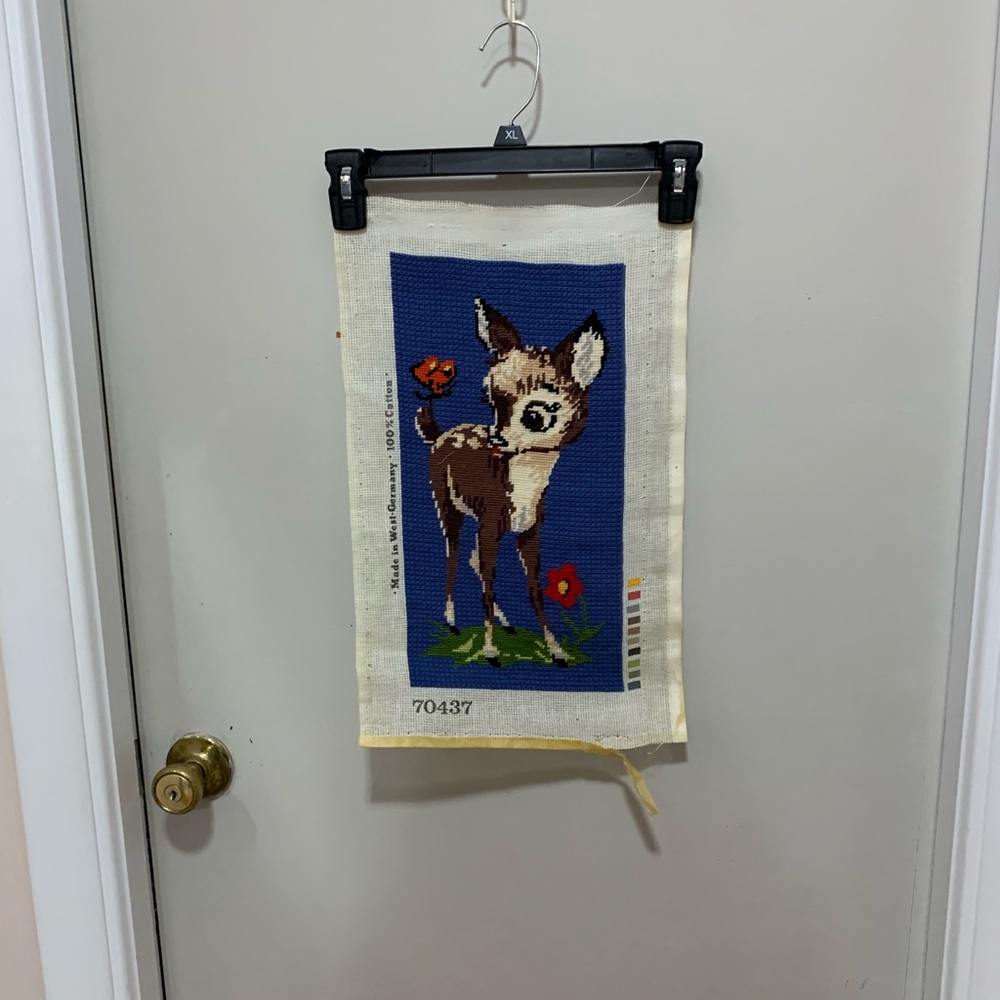Vintage Fawn Deer Needlepoint Canvas Tapestry Unfinished